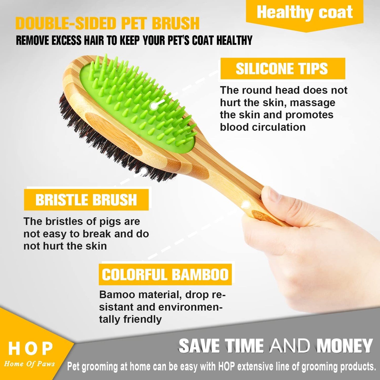 Home of Paws Two Sided Dog Brush | Grooming Comb for Short Hair Coats Green fashion