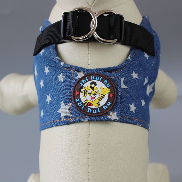 Cute Vest-Style Denim Dog Harness and Leash Set for Small Dogs - coats