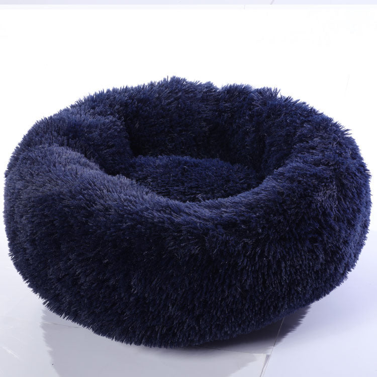 Calming Dog And Cat Bed | Anxiety Relief Round Plush Dog Bed with Luxury Vegan Fur Navy blue / 100cm beds