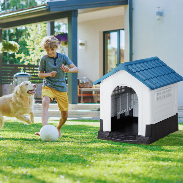 33 Inch Pointed House Type Cat And Dog House Blue white beds