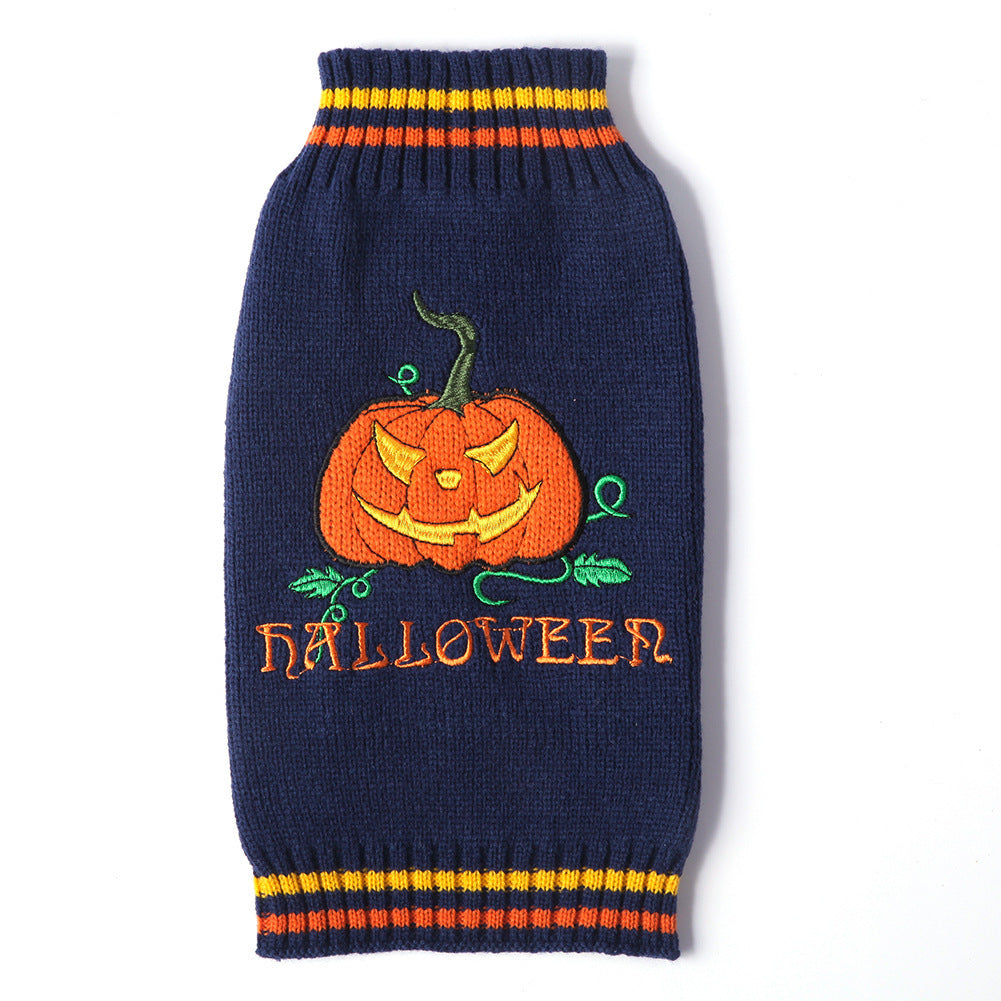 Pet Halloween Dog Knitted Pumpkin Sweater: Acrylic Dog Halloween Costume Navy Blue / 2XL Accessories