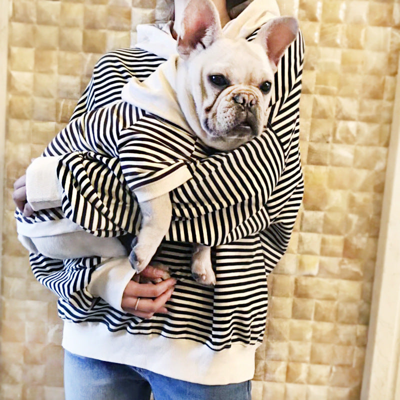 Striped Dog Terry Sweater: Casual Hooded Dog Sweatshirt in Black And Khaki Accessories