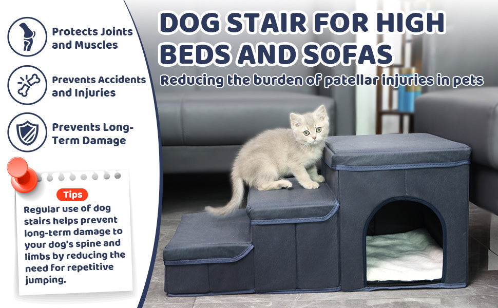Foldable 3 Step Dog Stairs with Storage | Oxford Fabric Dog Ramp Dog Stairs01 / Dog Stairs03 home