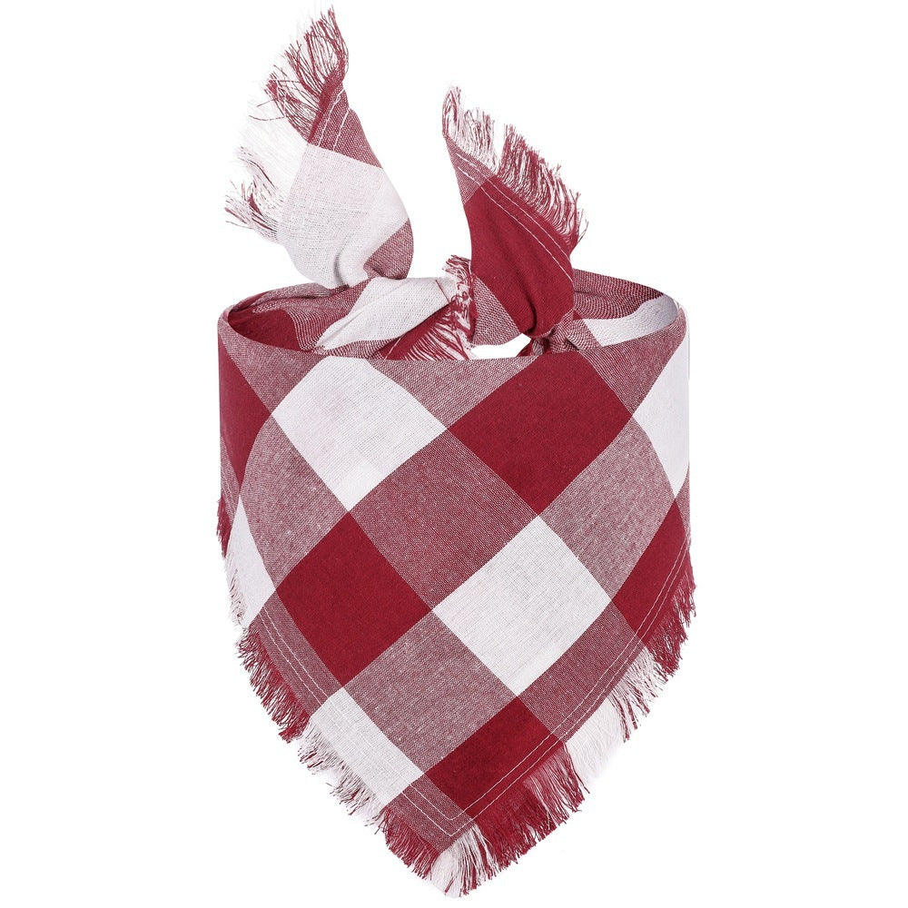 Check Dog Triangle Scarf: Tassel Style Woven Dog Bandana Rose Red Accessories