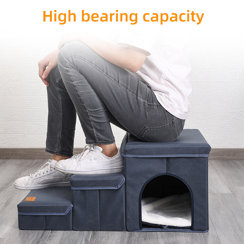 3 Level Foldable Dog Stairs with Built in Storage | Oxford Fabric Dog Ramp Dog Stairs / Dog Stairs white home