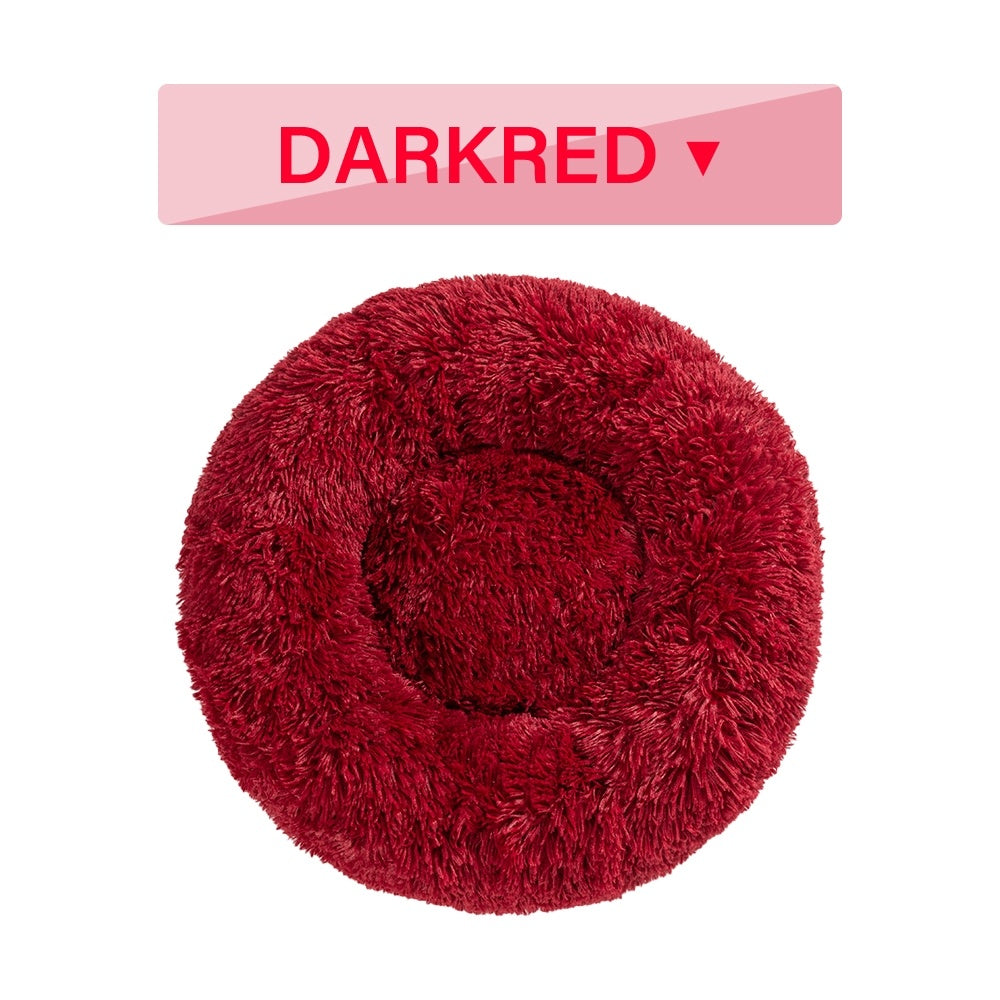 Fluffy Donut Dog Calming Bed | Washable Long Plush Cushion for Dogs beds