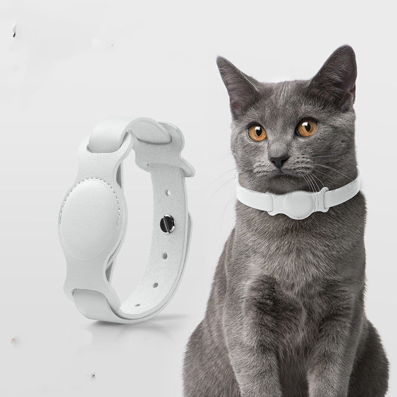 Adjustable Leather AirTag Dog Collar | Protective Anti-Loss Dog Collar With GPS - 54cm White - collar