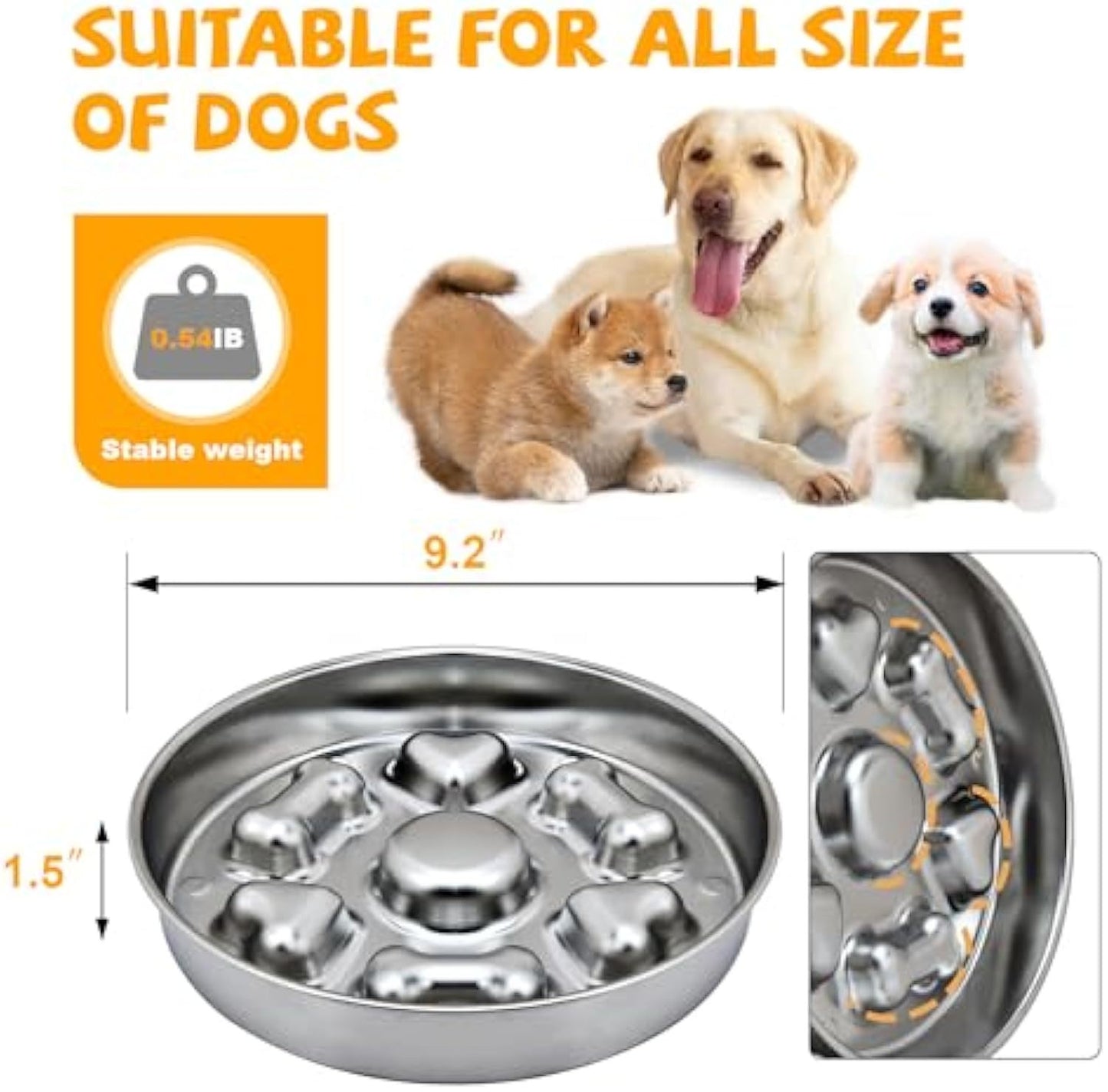 Stainless Steel Slow Feeder Dog Bowl | Non Slip Dog Dish for Fast Eaters food
