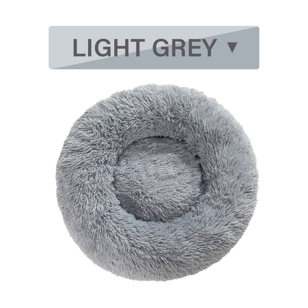 Fluffy Donut Dog Calming Bed | Washable Long Plush Cushion for Dogs L / Light Grey without zipper beds