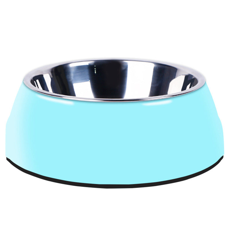 Classic Stainless Steel And Melamine Dog Bowl | Multi Color Dog Dishes for All Sizes Blue / L food