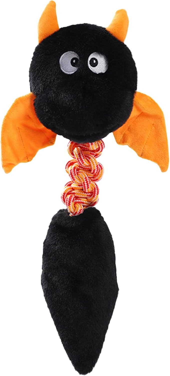 Squeaky And Crinkle Plush Dog Toy with Rope Knot | Interactive Chew Toy for Dogs Black toys