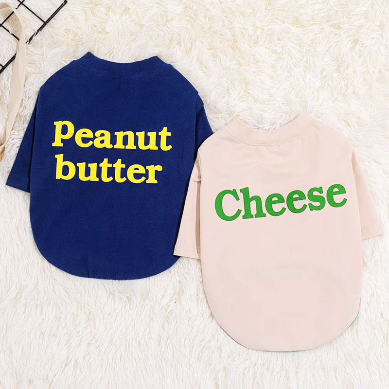 “Cheese” And “Peanut Butter” Dog Sweater: Fun Letter T Shirt for Dogs Accessories