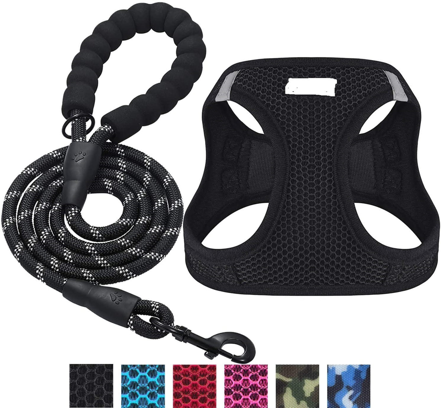 Reflective Nylon Dog Harness and Leash Set for Night Walks - Black - Accessories
