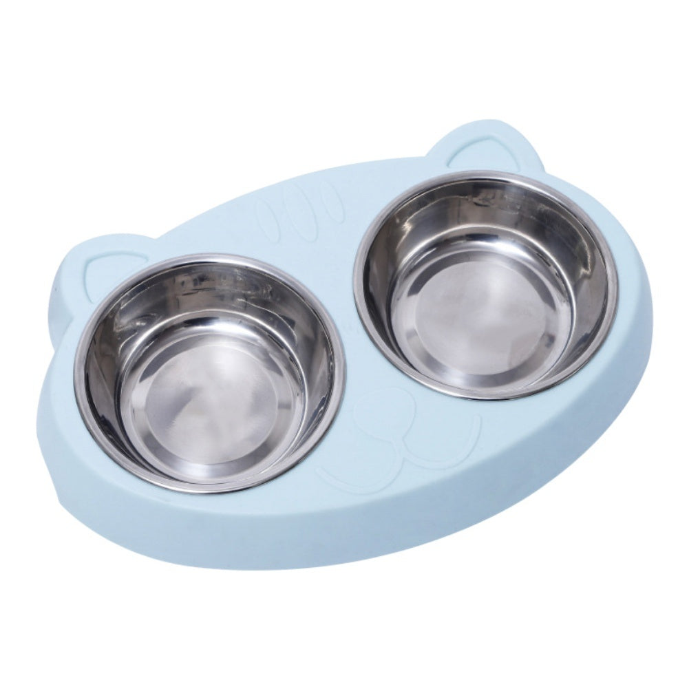 Elevated Double Dog Bowls with Stainless Steel Dishes | Non Slip Dog Feeder Station Blue home