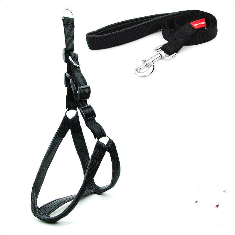Padded Reflective Dog Harness and Leash Set | Adjustable Dog Traction Belt - Black - harness