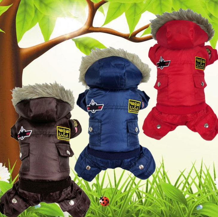 USA Air Force Style Four-Legged Dog Jumpsuit | Warm Winter Coat - coats