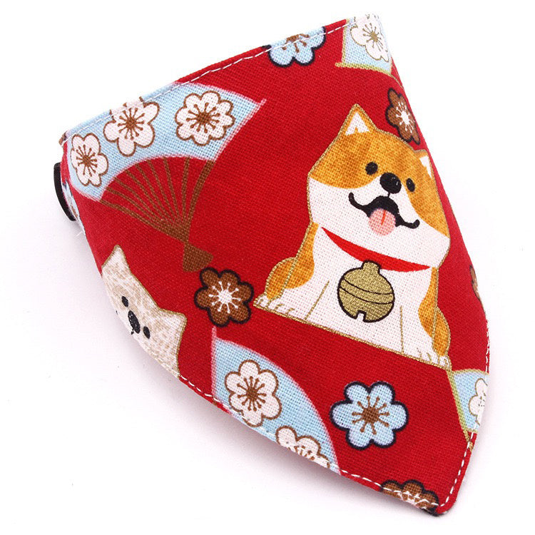 Japanese Style Dog Saliva Towel: Triangle Scarf Collar And Bandana Red 01 / L Accessories