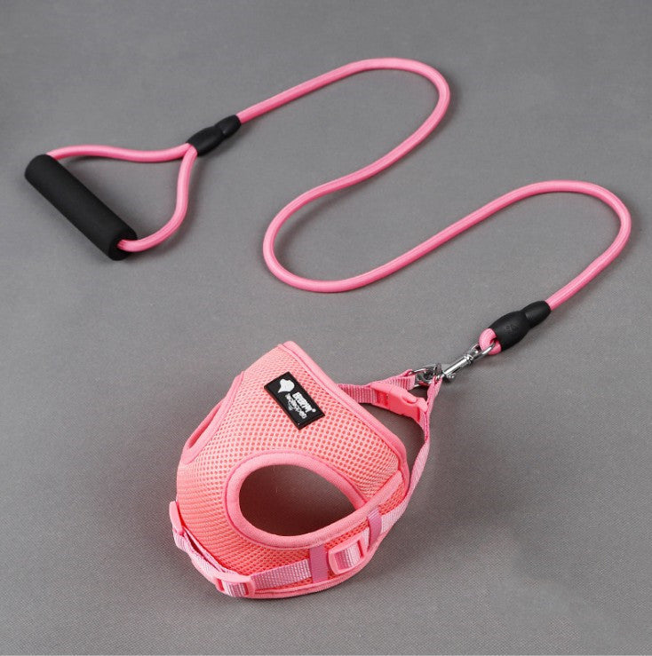 Adjustable Mesh Dog Harness And Leash Set with Foam Handle - Pink / Large - Accessories