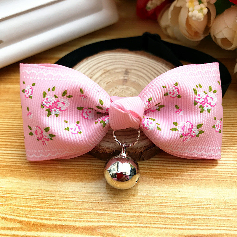 Adjustable Dog Bell Bow Tie Collar | Teddy Dog Polyester Accessory Pink / 10to25cm bow