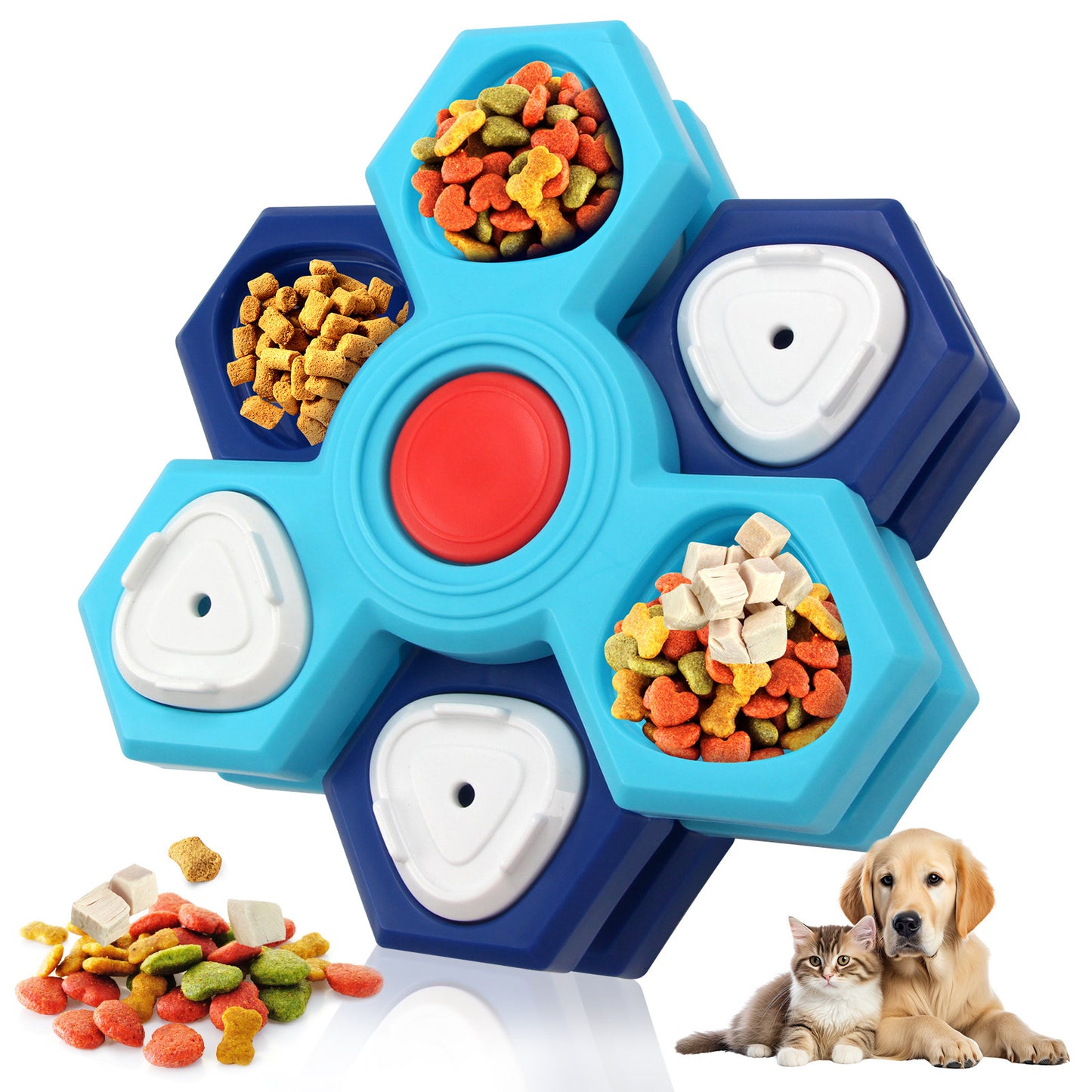 Interactive Dog Slow Feeder Puzzle Bowl | Mental Stimulation Anti Bloat Dog Food Dish Blue food