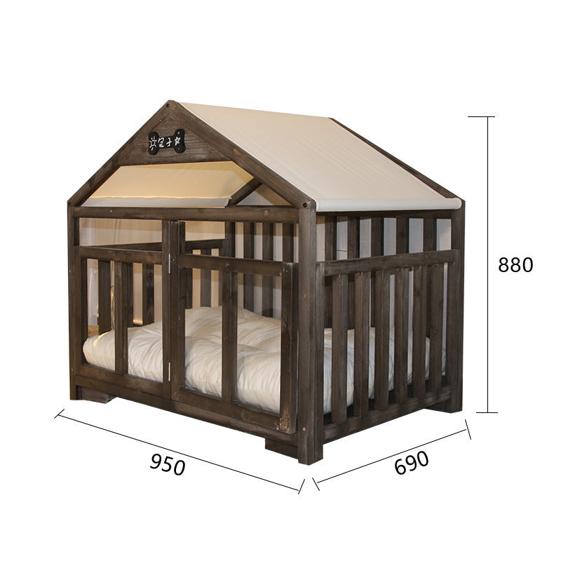 Wooden Dog House | Modern All Season Dog Kennel with Removable Cushion Walnut house