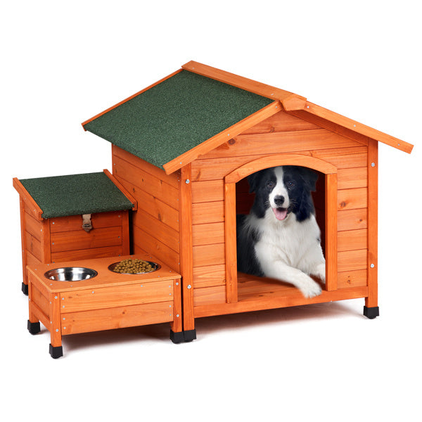 Wooden Dog House with Asphalt Roof | Outdoor And Indoor Dog Kennel Golden red beds