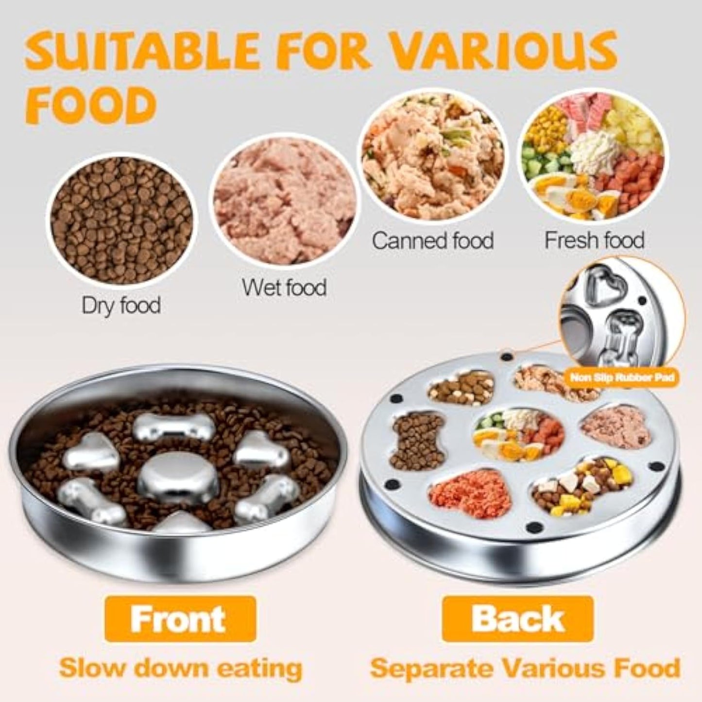 Stainless Steel Slow Feeder Dog Bowl | Non Slip Dog Dish for Fast Eaters food