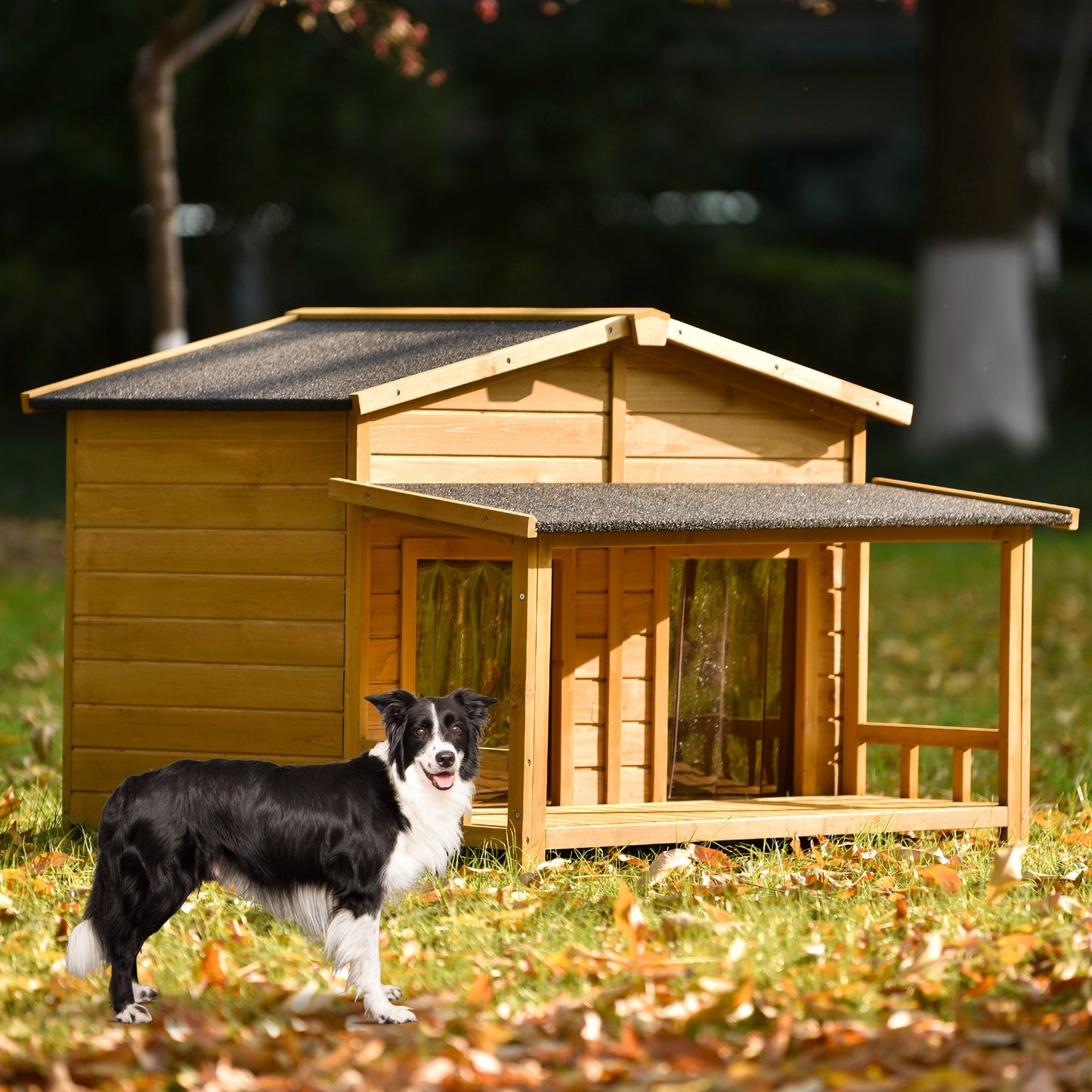 47.2’’ Large Wooden Dog House Outdoor Outdoor & Indoor Dog Crate Beds & Blankets
