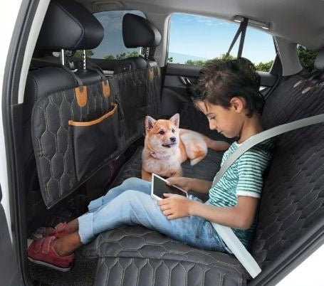 3-in-1 Waterproof Dog Car Seat Cover | Machine Washable Travel Mat for Dogs - Black / 137x149cm - travel