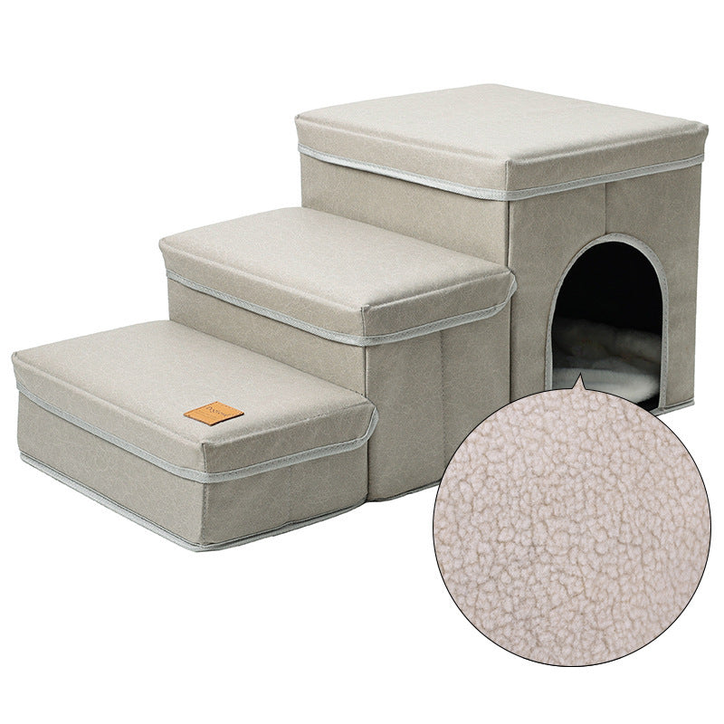 Soft Dog Stairs with Plush Cover | 3 Step Dog And Cat Ladder Beige Lambswool home