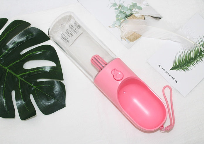 Portable Dog Travel Water Bottle | 400ml Outdoor Dog Drinking Fountain - Pink - travel