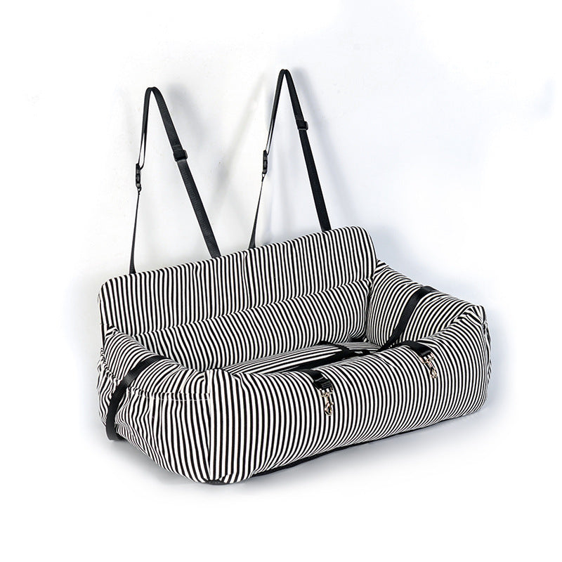 Removable Canvas Dog Travel Car Seat Pad | Durable Pet Bed & Kennel Cover - Black White Rough Stripes / 85x50x30cm
