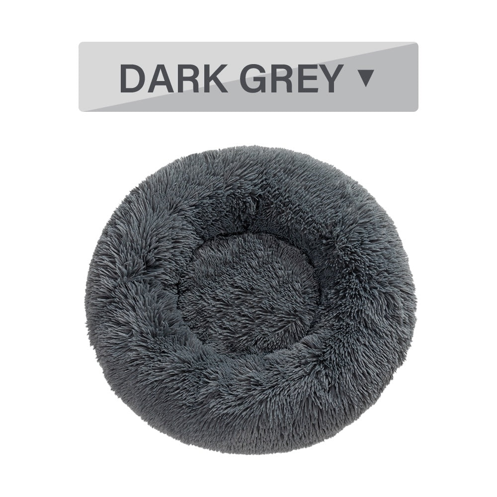 Fluffy Donut Dog Calming Bed | Washable Long Plush Cushion for Dogs L / Dark Grey without zipper beds