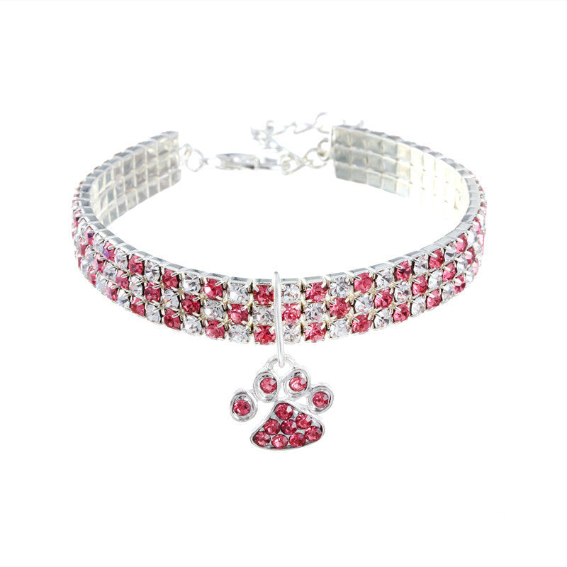 Sparkly Rhinestone Dog Collar | Adjustable And Elastic Dog Necklace Pink White / L Dog Collars & Leashes