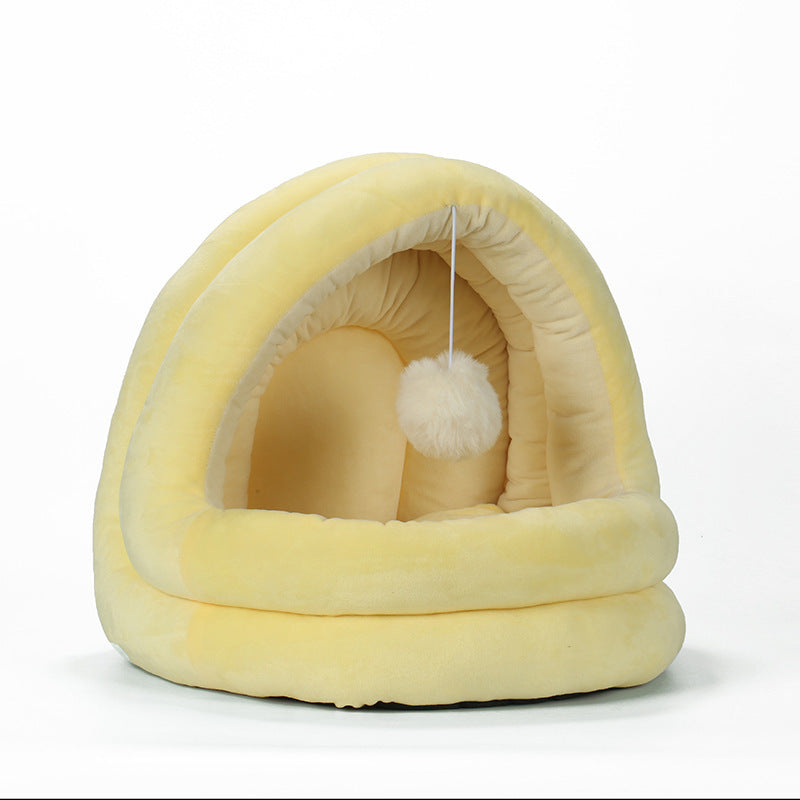 Plush Yurt Dog Bed | Washable And Cozy Dog House for Small Dogs Yellow / M house