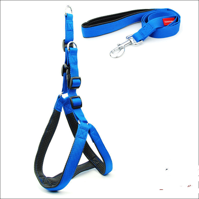 Padded Reflective Dog Harness and Leash Set | Adjustable Dog Traction Belt - Blue - harness