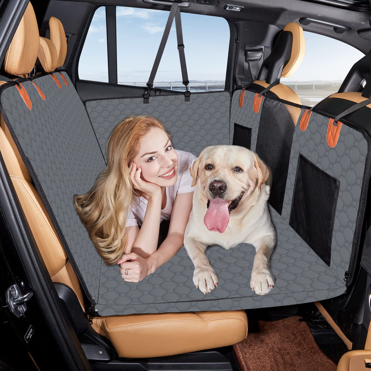 Durable Dog Car Seat Hammock | Vehicle-Mounted Dog Travel Mat - Honeycomb Pattern Gray / 132x165 - travel