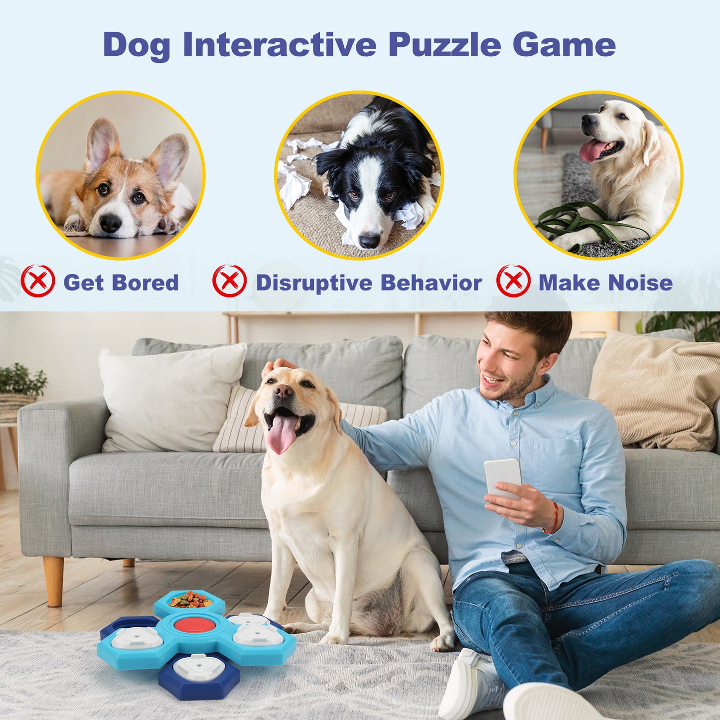 Interactive Dog Slow Feeder Puzzle Bowl | Mental Stimulation Anti Bloat Dog Food Dish Blue food