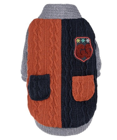 Two Toned Knitted Dog Sweater | Warm Cotton Dog Pullover Blue / L Accessories
