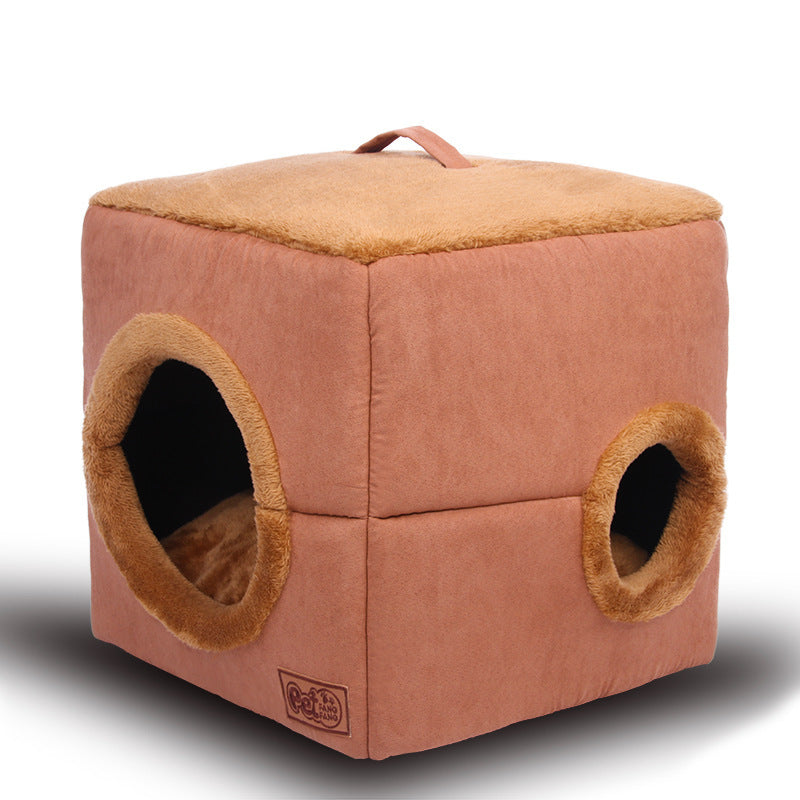 Cozy Cube Dog House | Square Dog House with Round Entry Coffee / 41x41x41cm house