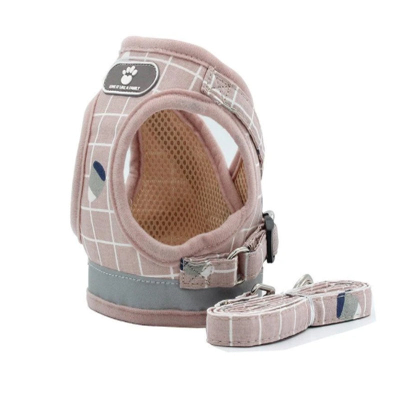 Plaid Dog Harness And Leash Set | Non-Scalable Vest for Small Dogs - Pink / L - harness