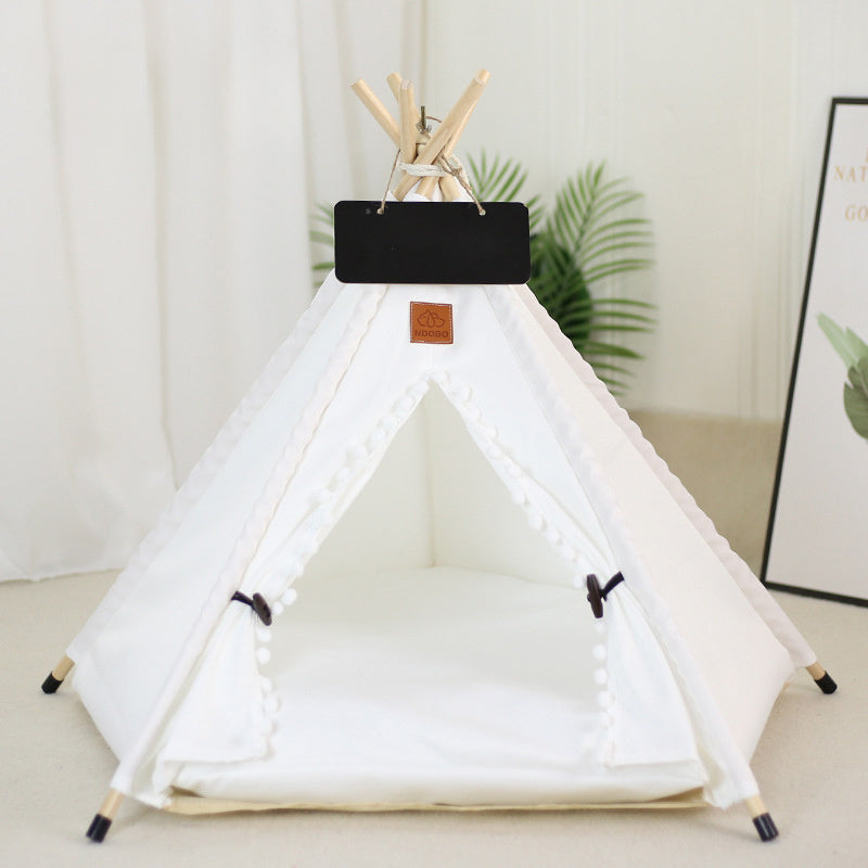 Portable And Washable Dog Teepee Tent | Indoor Dog House with Cushion White with ball / L beds