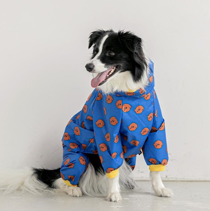 Cartoon Dog Raincoat: Four-Legged Waterproof Hooded Dog Jacket - Blue / 2XL - Accessories