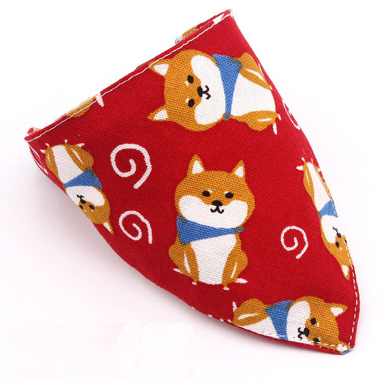 Japanese Style Dog Saliva Towel: Triangle Scarf Collar And Bandana Red / L Accessories