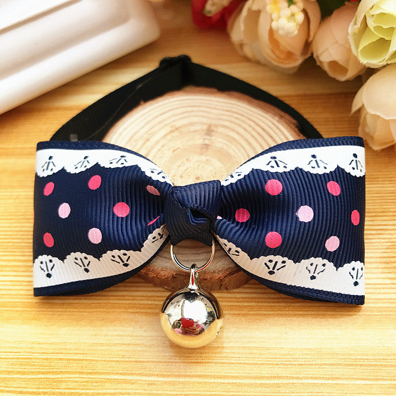Adjustable Dog Bell Bow Tie Collar | Teddy Dog Polyester Accessory Navy Blue / 10to25cm bow