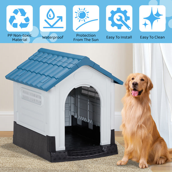 33 Inch Pointed House Type Cat And Dog House Blue white beds
