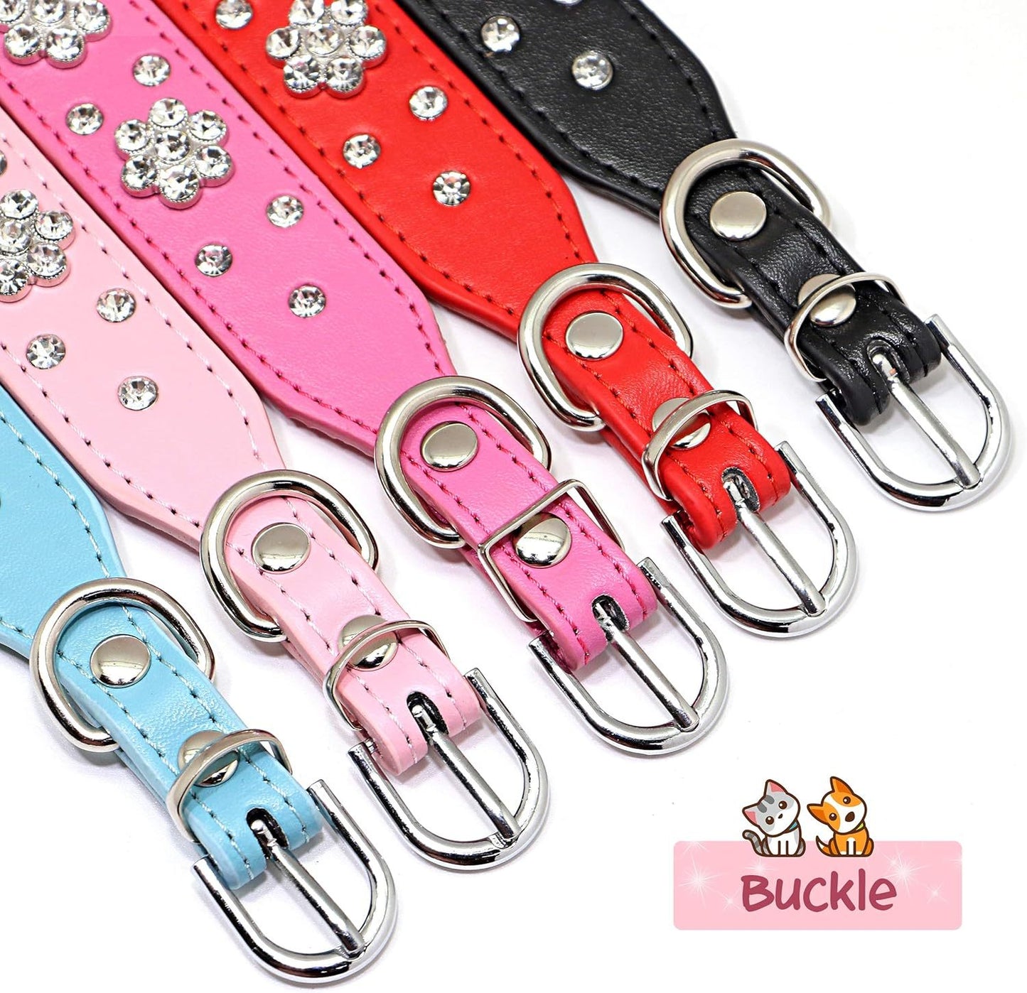 Rhinestone Flower Studded PU Leather Dog Collar | Adjustable Collar For All Dogs collar