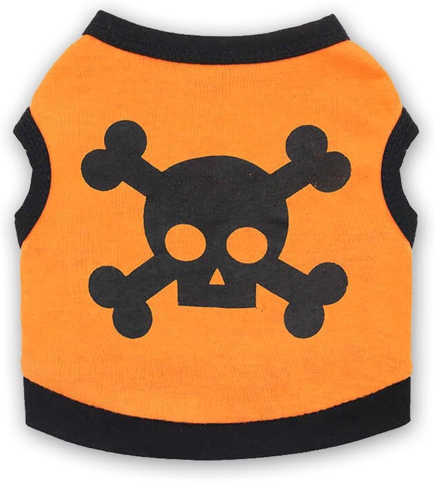 Skull And Bones Halloween Dog Costume| Stretchy Halloween Vest for Dogs Orange / L costumes