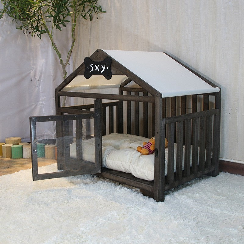Wooden Dog House | Modern All Season Dog Kennel with Removable Cushion house