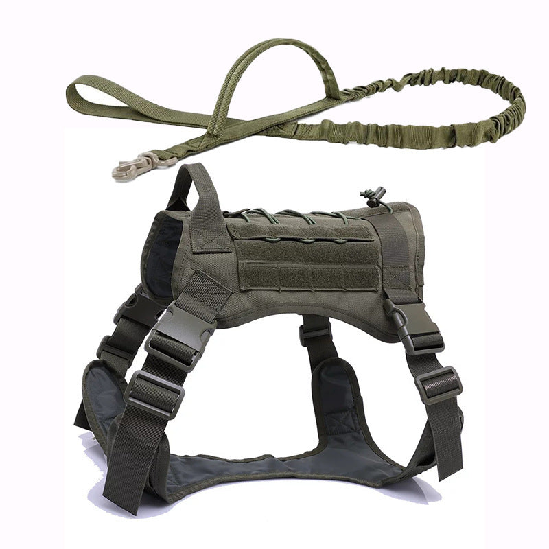 Tactical Dog Harness And Vest | Outdoor Dog Training Gear with Reflective Nylon Army Green set / L harness